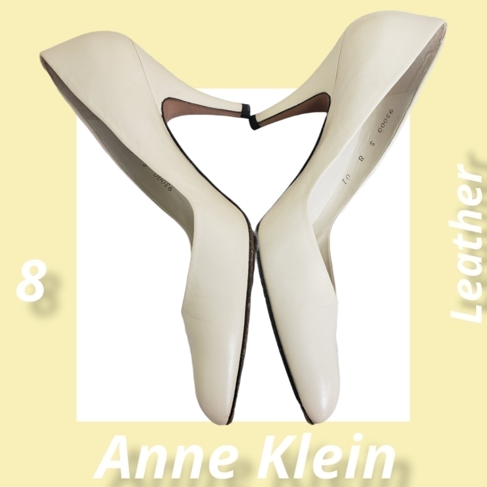 ANNE Klein Y2K Kid Leather Ivory Pump Heels Wedding in Box EUC 8